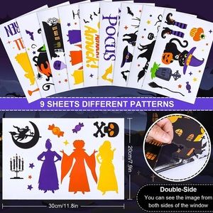 9Pcs Halloween Window Clings Colorful Crazy Witches Hocus Pocus Window Decals